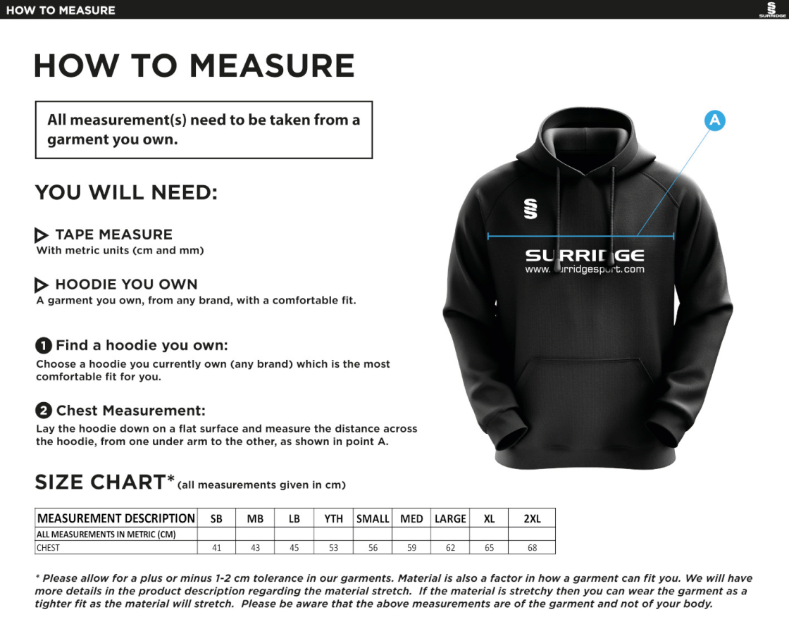 Wandsworthians Blade Hoody - Size Guide