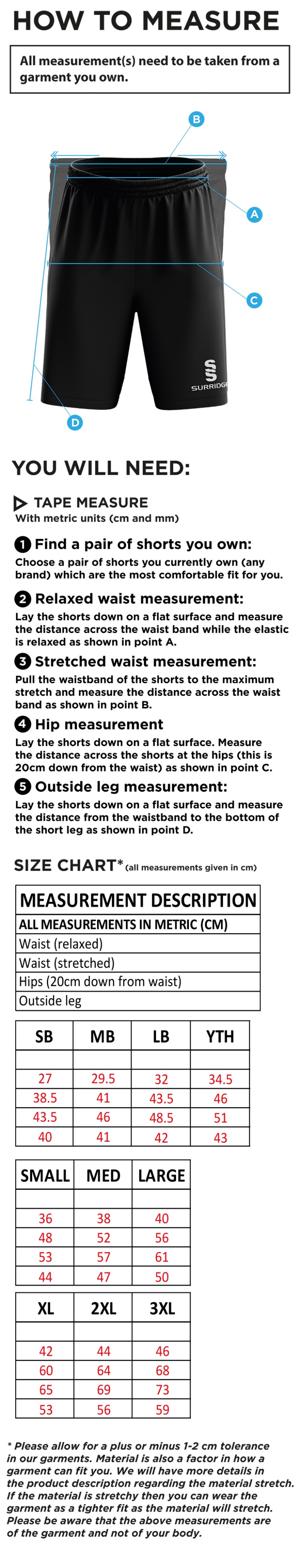 Wandsworthians Blade Shorts - Size Guide