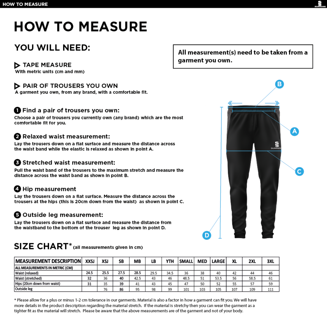 Wandsworthians Tek Training Pant - Size Guide