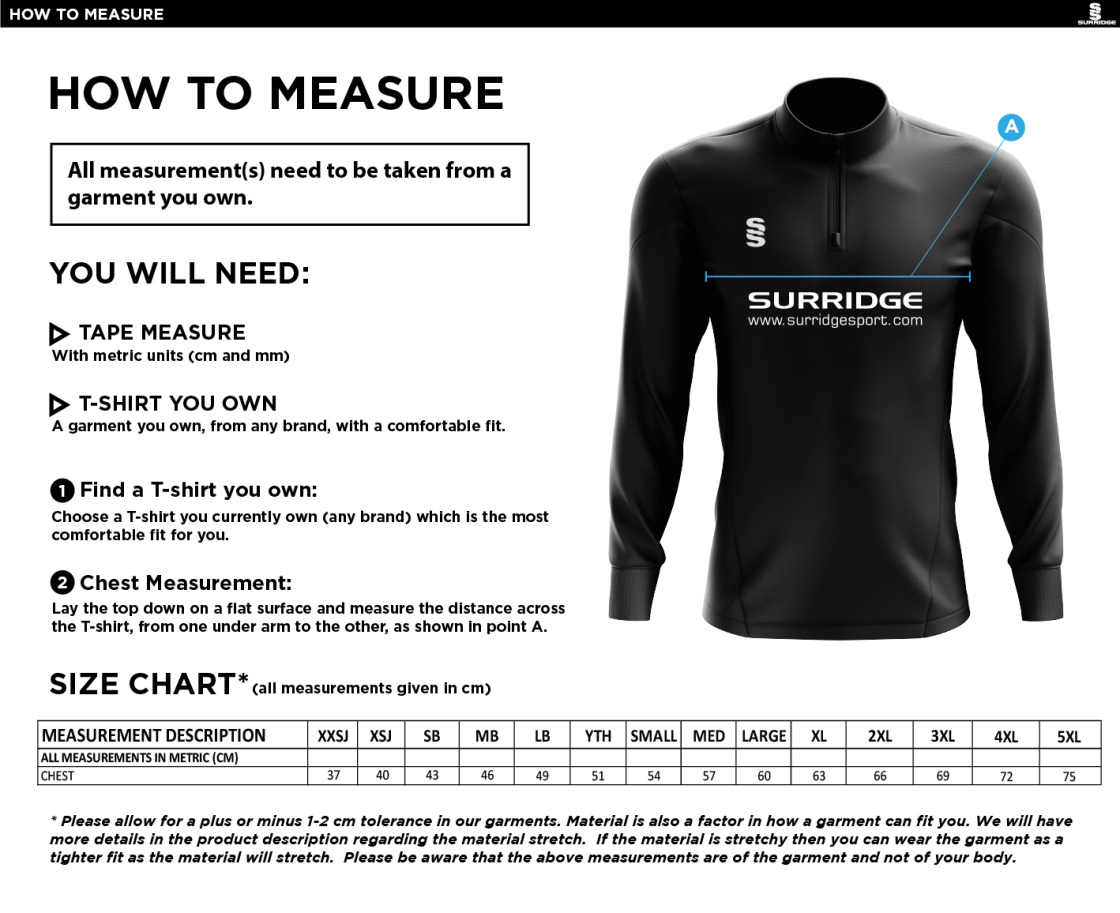 Wandsworthians Blade Performance Top - Size Guide