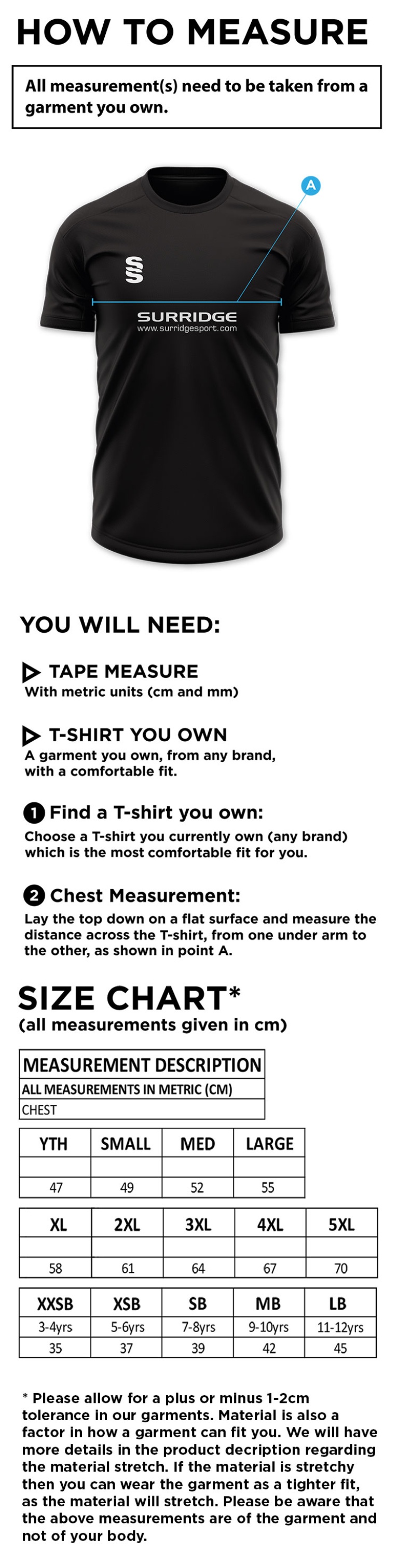 Wandsworthians Blade Polo Shirt - Size Guide