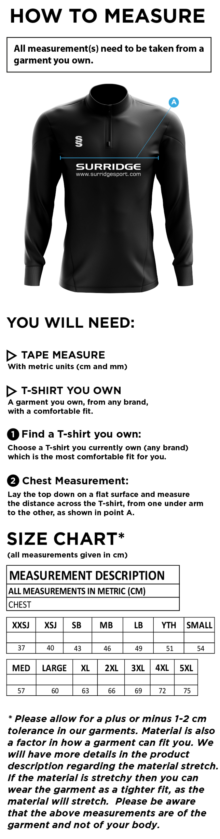Wandsworthians Blade Performance Top - Size Guide